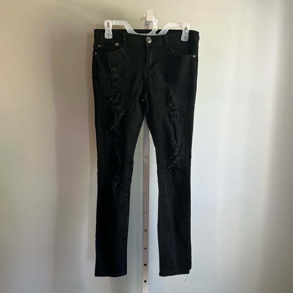 Silver Crush Black Distressed Skinny Jeans - Picture 1 of 5